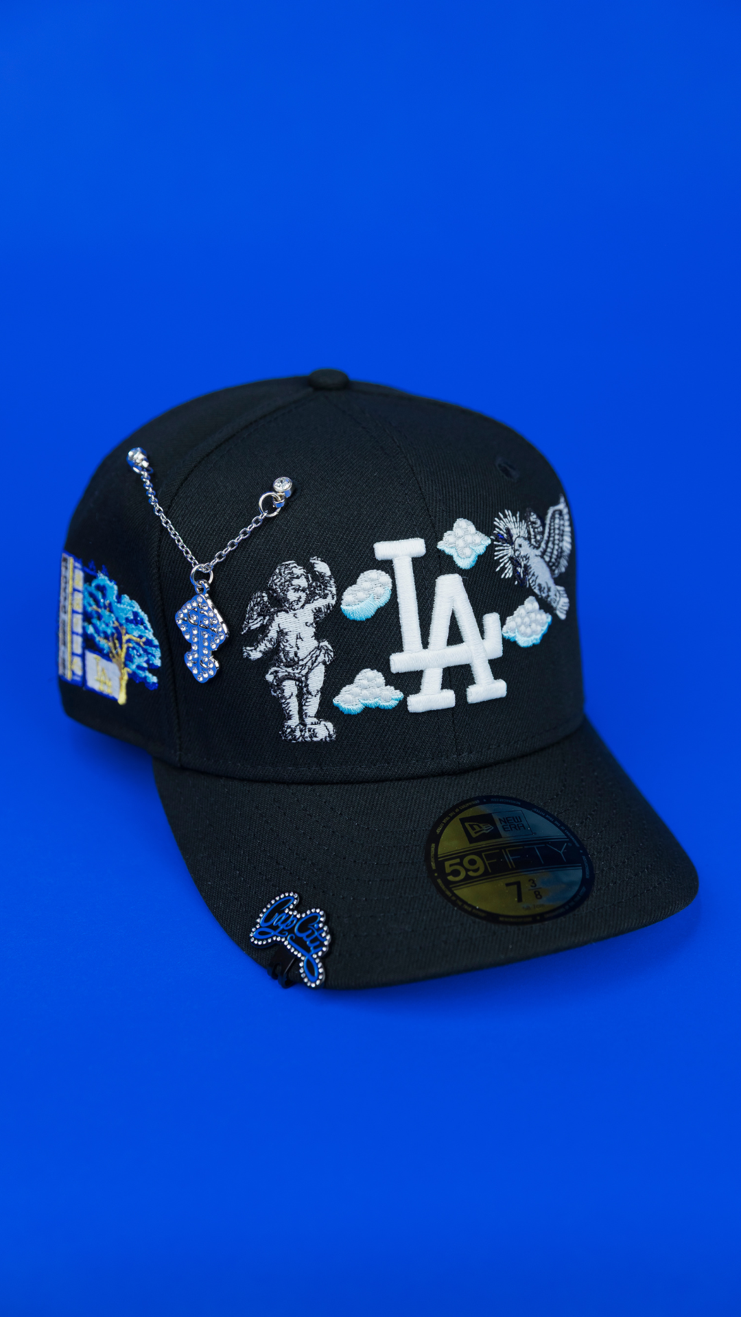 NEW ERA EXCLUSIVE 59FIFTY BLACK LOS ANGELES DODGERS "HEAVENLY CITY" W/ JAPANESE BLUE BLOSSOM SIDE PATCH *FREE BLIP INCLUDED