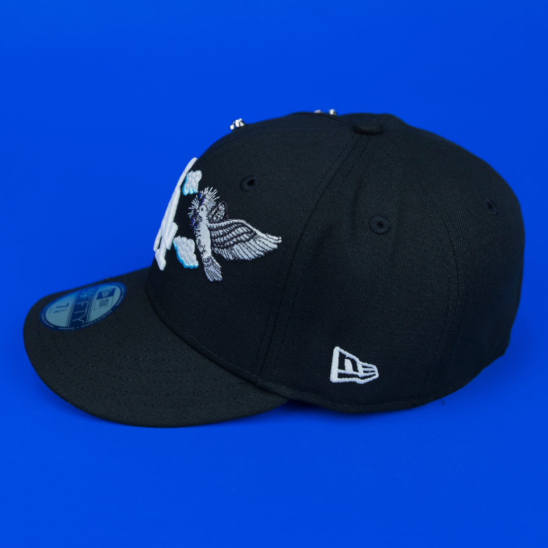 NEW ERA EXCLUSIVE 59FIFTY BLACK LOS ANGELES DODGERS "HEAVENLY CITY" W/ JAPANESE BLUE BLOSSOM SIDE PATCH *FREE BLIP INCLUDED