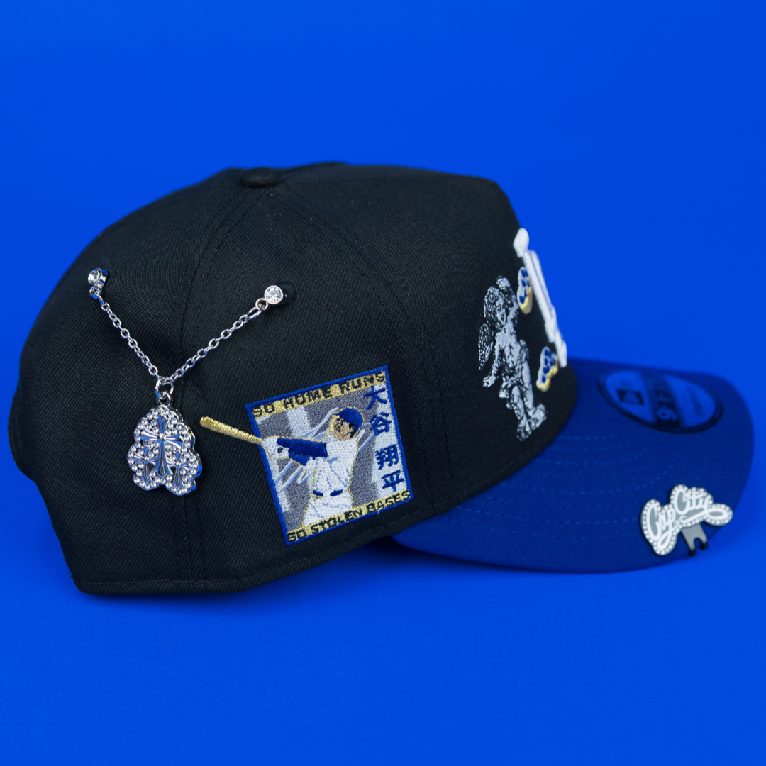 NEW ERA EXCLUSIVE 9FIFTY A-FRAME BLACK/ BLUE LOS ANGELES DODGERS "HEAVENLY CITY" W/ SHOHEI OHTANI 50-50 CLUB SIDE PATCH *FREE BLIP INCLUDED
