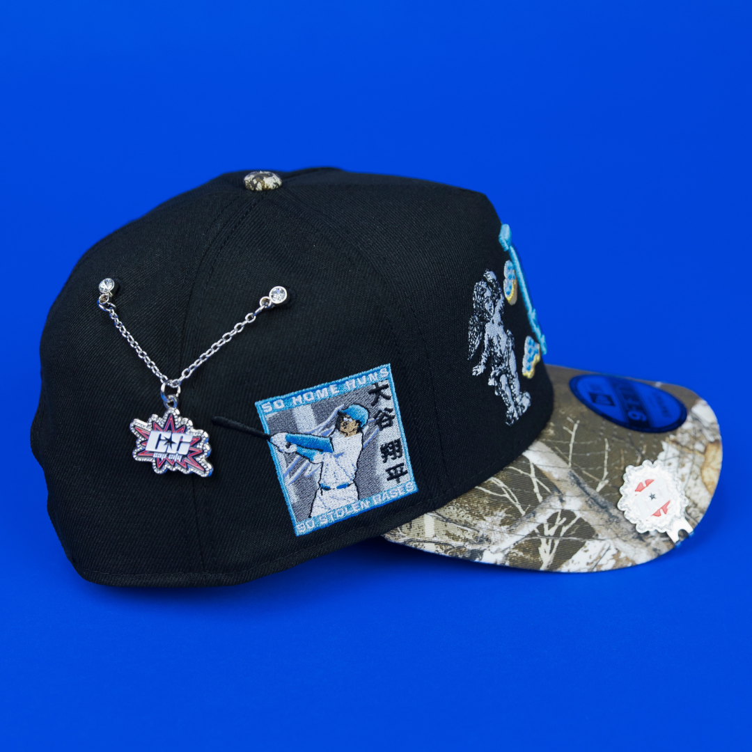 NEW ERA EXCLUSIVE 9FIFTY A-FRAME BLACK/ REALTREE LOS ANGELES DODGERS "HEAVENLY CITY" W/ SHOHEI OHTANI 50-50 CLUB SIDE PATCH *FREE BLIP INCLUDED