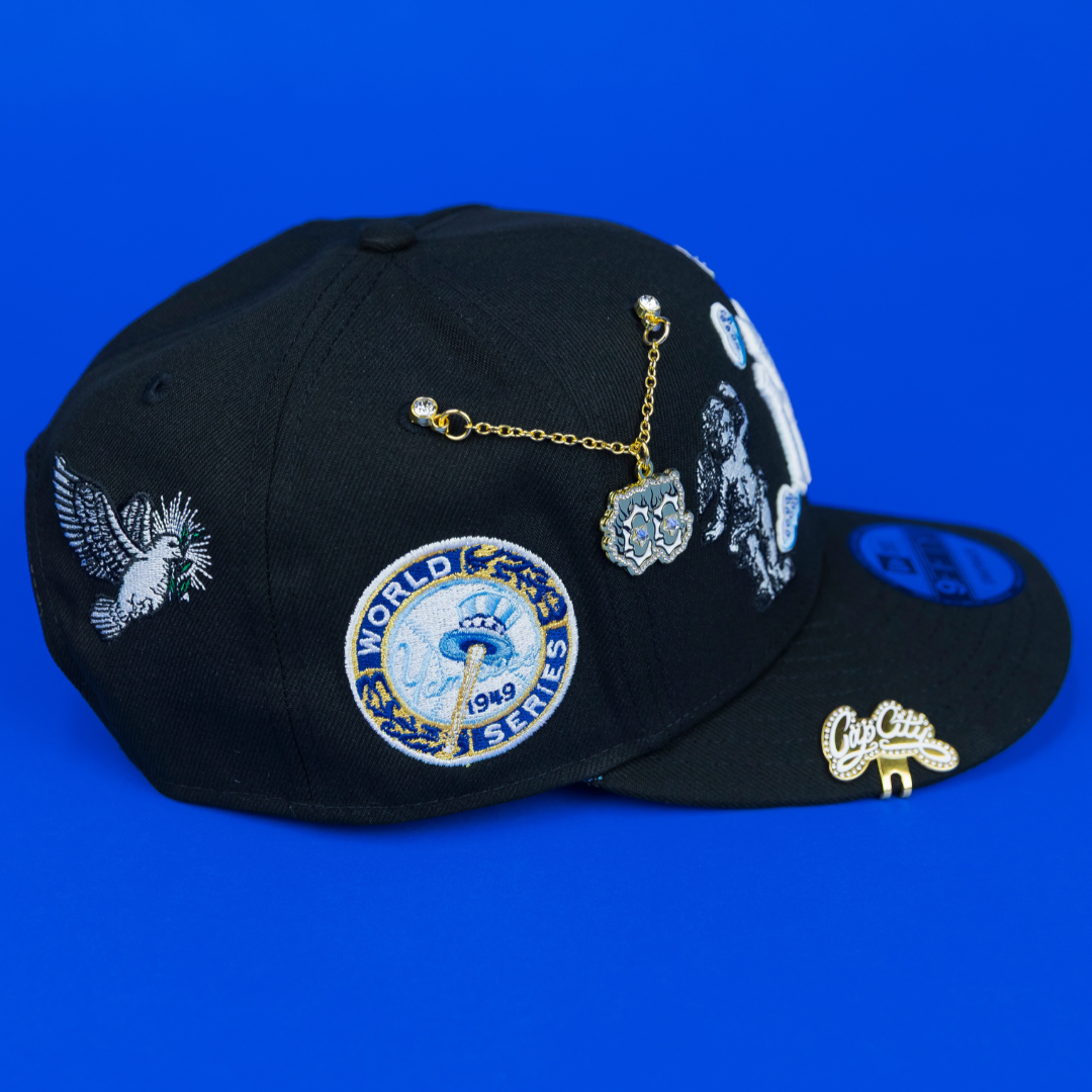 NEW ERA EXCLUSIVE 9FIFTY BLACK NEW YORK YANKEES "HEAVENLY CITY" SNAPBACK W/ 1949 WORLD SERIES SIDE PATCH *FREE BLIP INCLUDED