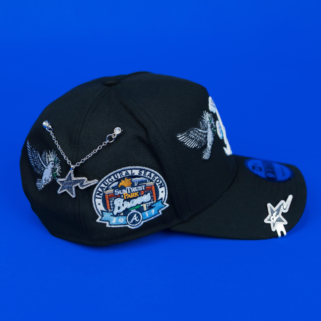 NEW ERA EXCLUSIVE 9FIFTY A-FRAME BLACK ATLANTA BRAVES "HEAVENLY CITY" W/ INAUGURAL SEASON SIDE PATCH *FREE BLIP INCLUDED