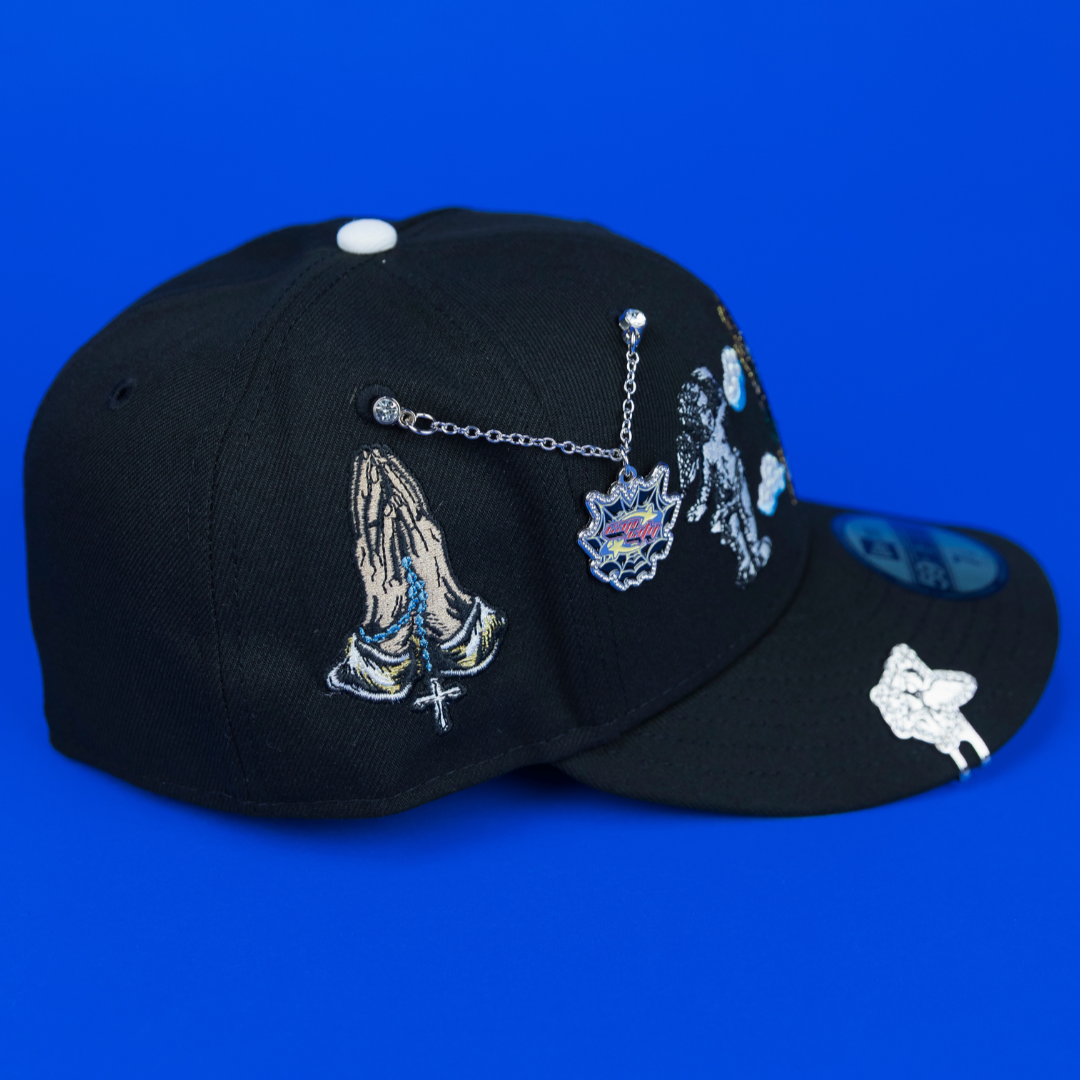 NEW ERA EXCLUSIVE 59FIFTY BLACK SAN JUDAS "HEAVENLY CITY" W/ PRAYING HANDS SIDE PATCH *FREE BLIP INCLUDED