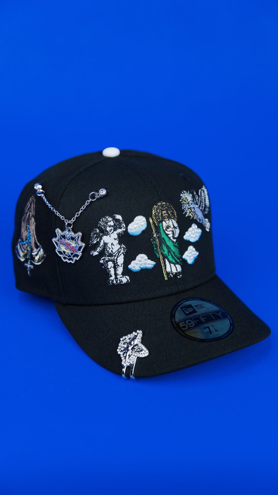 NEW ERA EXCLUSIVE 59FIFTY BLACK SAN JUDAS "HEAVENLY CITY" W/ PRAYING HANDS SIDE PATCH *FREE BLIP INCLUDED
