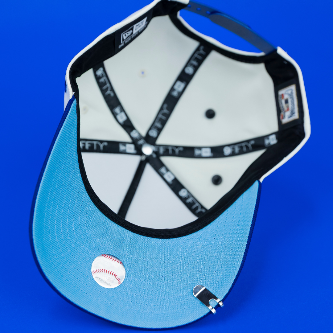 NEW ERA EXCLUSIVE 9FIFTY A-FRAME CHROME/ BLUE LOS ANGELES DODGERS "HEAVENLY CITY" W/ 50TH ANNIVERSARY SIDE PATCH *FREE BLIP INCLUDED