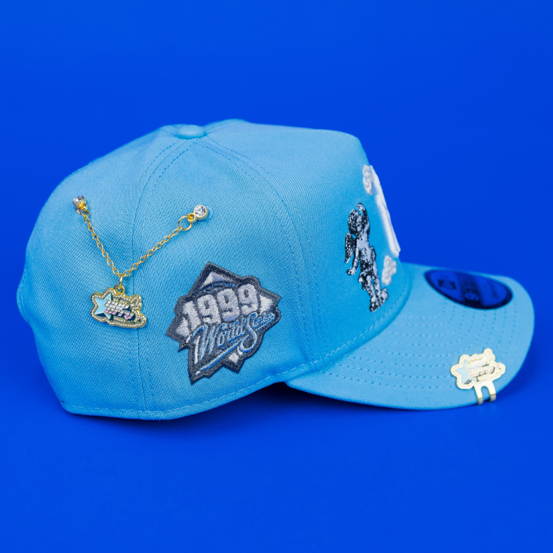 NEW ERA EXCLUSIVE 9FIFTY A-FRAME SKY BLUE NEW YORK YANKEES "HEAVENLY CITY" W/ 1999 WORLD SERIES SIDE PATCH *FREE BLIP INCLUDED