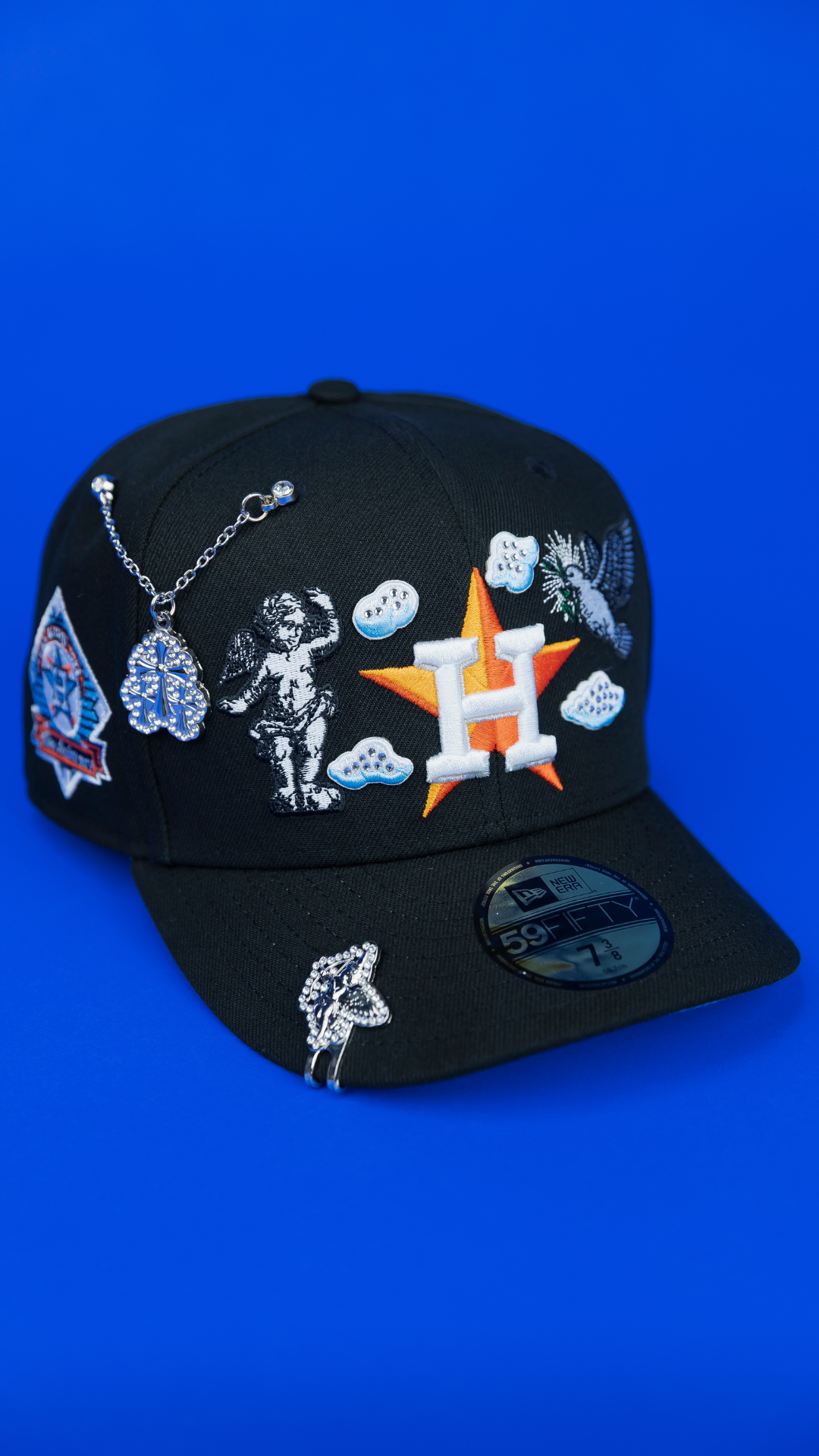 NEW ERA EXCLUSIVE 59FIFTY BLACK HOUSTON ASTROS "HEAVENLY CITY" W/ ANNIVERSARY SIDE PATCH *FREE BLIP INCLUDED