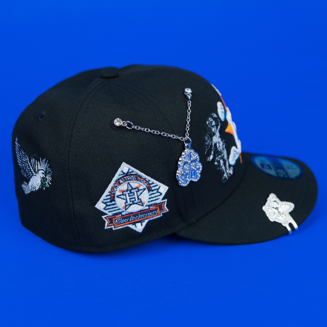 NEW ERA EXCLUSIVE 59FIFTY BLACK HOUSTON ASTROS "HEAVENLY CITY" W/ ANNIVERSARY SIDE PATCH *FREE BLIP INCLUDED