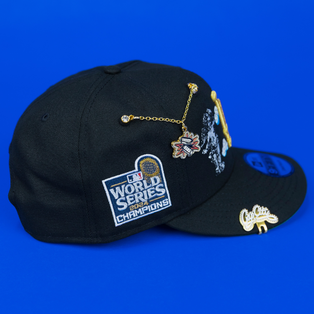 NEW ERA EXCLUSIVE 9FIFTY BLACK LOS ANGELES DODGERS "HEAVENLY CITY" SNAPBACK W/ WORLD SERIES CHAMPIONS SIDE PATCH *FREE BLIP INCLUDED