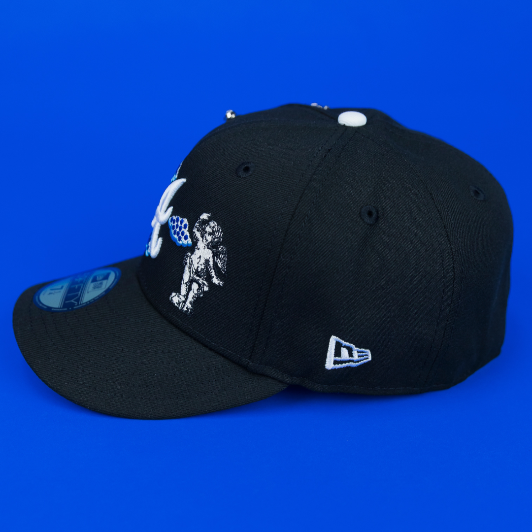 NEW ERA EXCLUSIVE 59FIFTY BLACK ATLANTA BRAVES "HEAVENLY CITY" W/ 150TH ANNIVERSARY SIDE PATCH *FREE BLIP INCLUDED