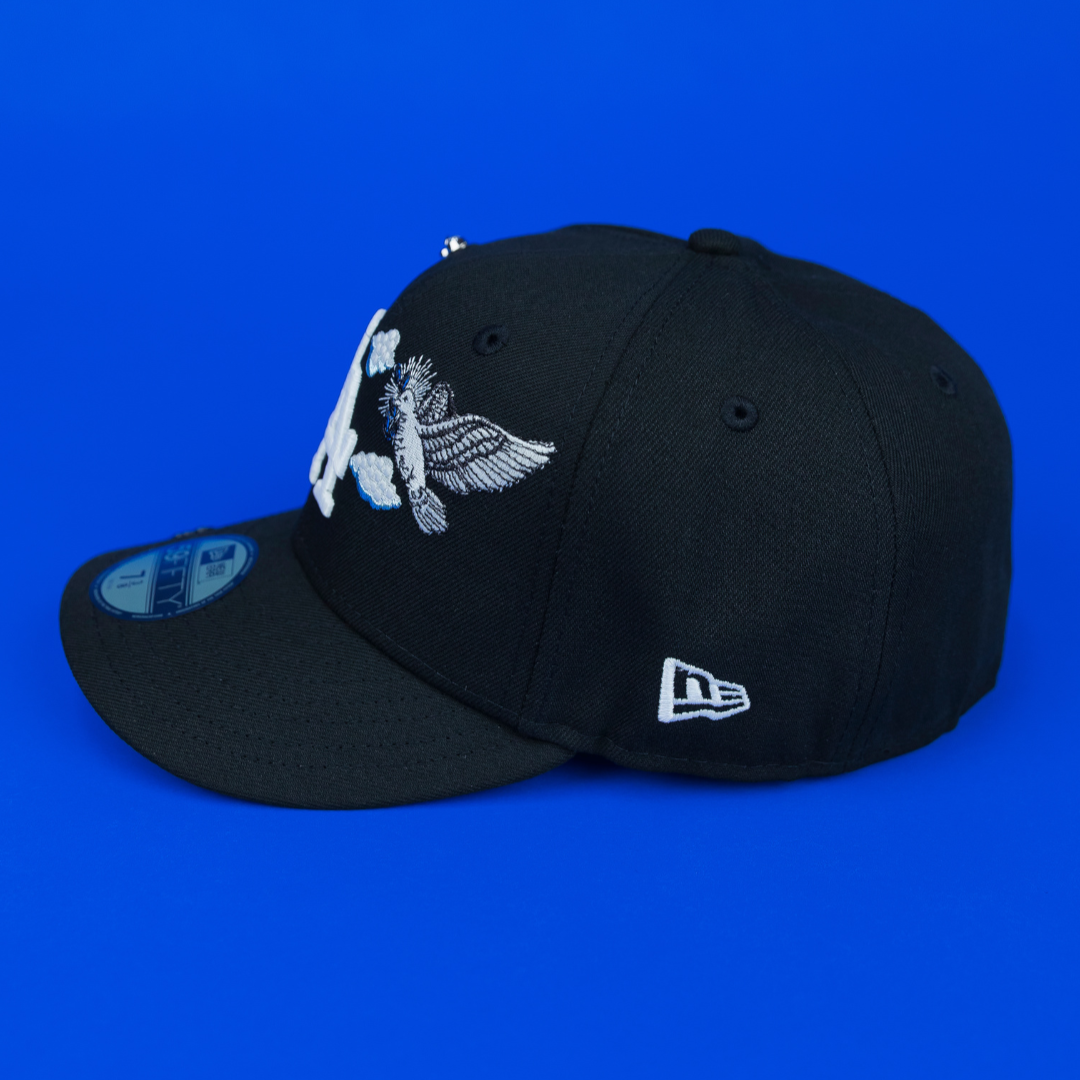 NEW ERA EXCLUSIVE 59FIFTY BLACK LOS ANGELES DODGERS "HEAVENLY CITY" W/ 40TH ANNIVERSARY SIDE PATCH *FREE BLIP INCLUDED