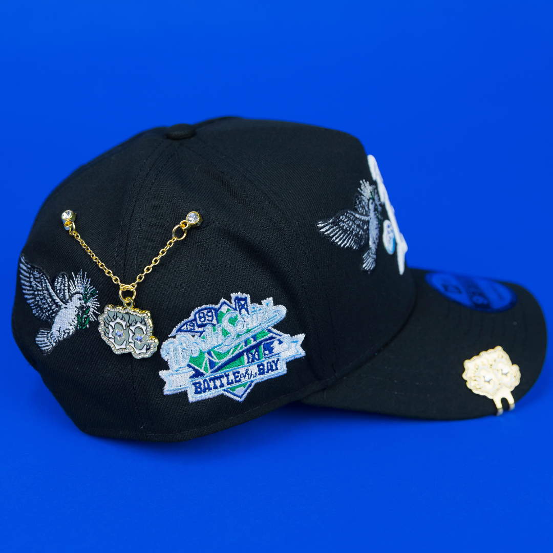 NEW ERA EXCLUSIVE 9FIFTY A-FRAME BLACK OAKLAND ATHLETICS "HEAVENLY CITY" W/ BATTLE OF THE BAY SIDE PATCH *FREE BLIP INCLUDED