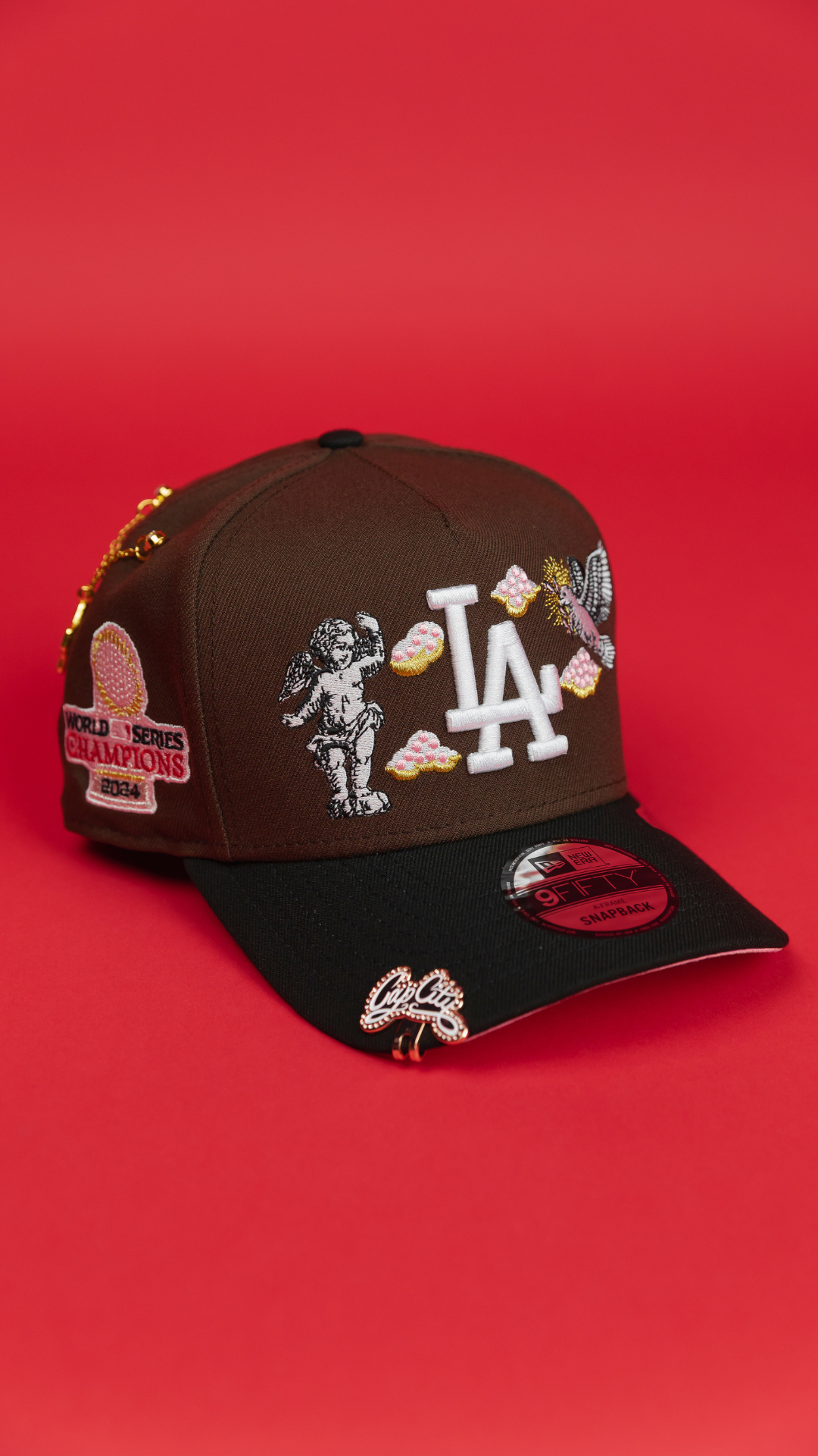 NEW ERA EXCLUSIVE 9FIFTY A-FRAME BROWN/ BLACK LOS ANGELES DODGERS "HEAVENLY CITY" W/ WORLD SERIES CHAMPIONS SIDE PATCH *FREE BLIP INCLUDED