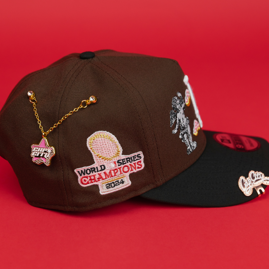 NEW ERA EXCLUSIVE 9FIFTY A-FRAME BROWN/ BLACK LOS ANGELES DODGERS "HEAVENLY CITY" W/ WORLD SERIES CHAMPIONS SIDE PATCH *FREE BLIP INCLUDED