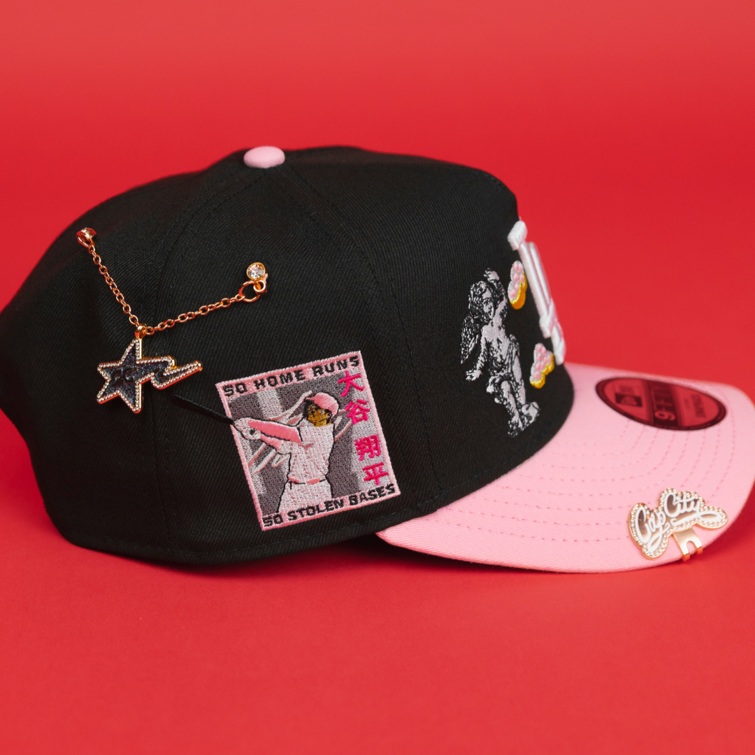 NEW ERA EXCLUSIVE 9FIFTY A-FRAME BLACK/ PINK LOS ANGELES DODGERS "HEAVENLY CITY" W/ SHOHEI OHTANI 50-50 CLUB SIDE PATCH *FREE BLIP INCLUDED