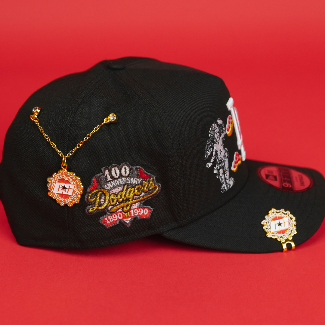 NEW ERA EXCLUSIVE 9FIFTY A-FRAME BLACK LOS ANGELES DODGERS "HEAVENLY CITY" W/ 100TH ANNIVERSARY SIDE PATCH *FREE BLIP INCLUDED
