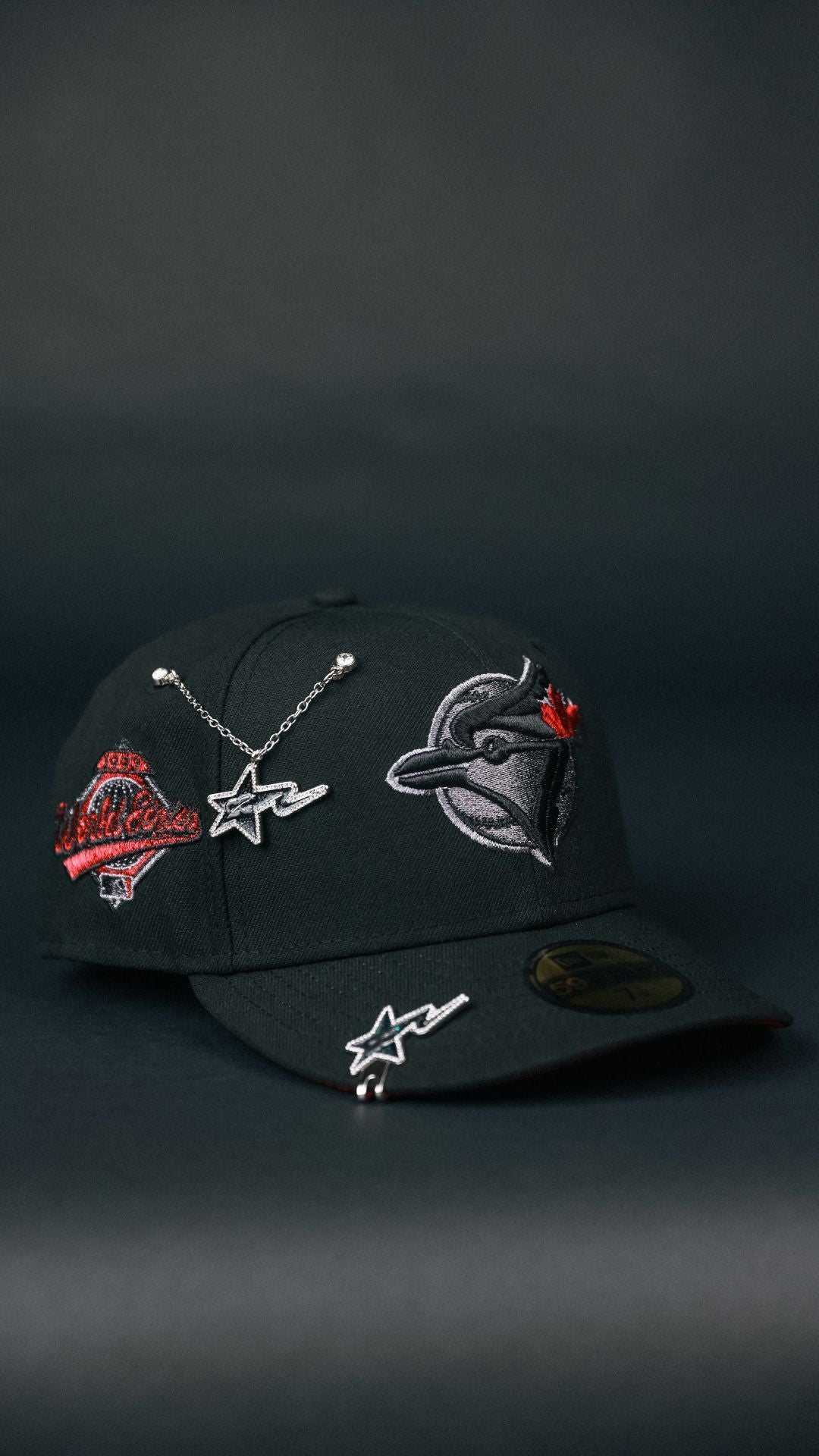 NEW ERA EXCLUSIVE 59FIFTY BLACK TORONTO BLUE JAYS W/ WORLD SERIES SIDE PATCH