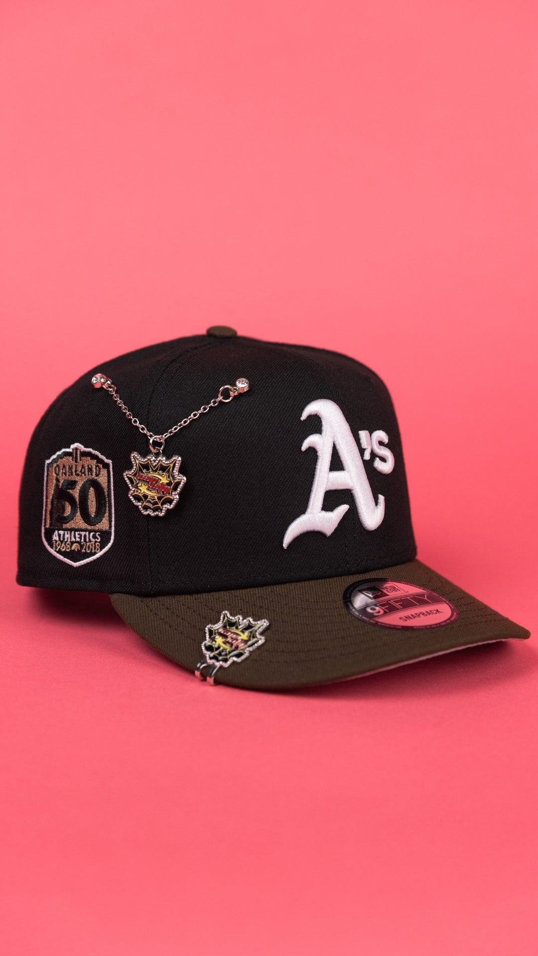 NEW ERA EXCLUSIVE 9FIFTY BLACK/ BROWN OAKLAND ATHLETICS W/ 50TH ANNIVERSARY SIDE PATCH