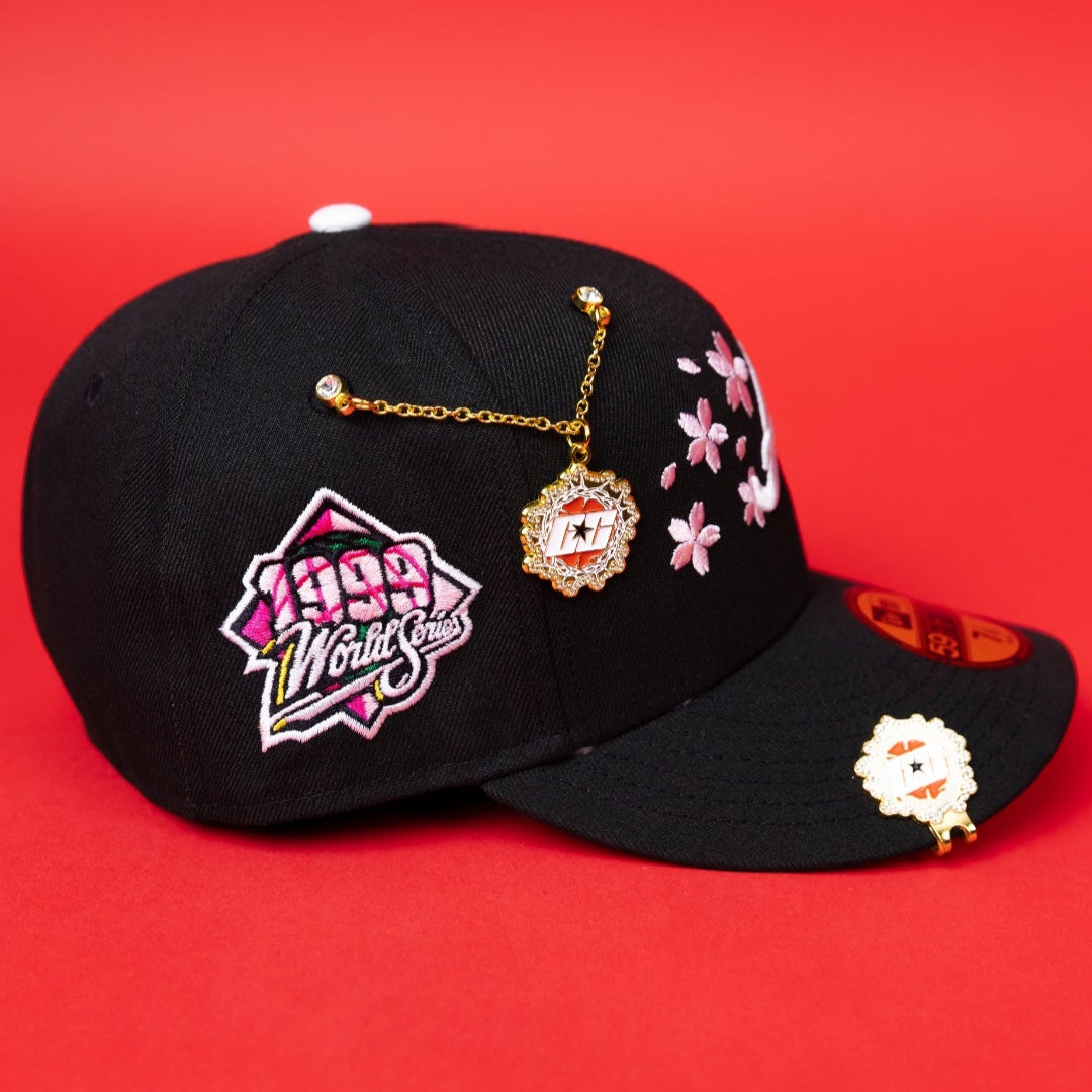 NEW ERA EXCLUSIVE 59FIFTY BLACK ATLANTA BRAVES W/ FLORAL EMBROIDERY + 1999 WORLD SERIES SIDE PATCH