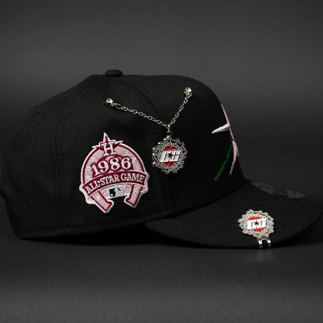 NEW ERA EXCLUSIVE 9FIFTY BLACK HOUSTON ASTROS SNAPBACK W/ PINK ROSE + 1986 ALL STAR GAME SIDE PATCH