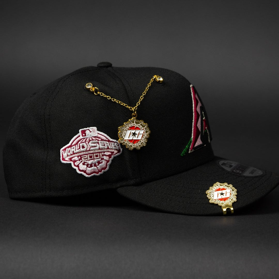 NEW ERA EXCLUSIVE 9FIFTY BLACK ARIZONA DIAMONDBACKS SNAPBACK W/ PINK ROSE + 2001 WORLD SERIES SEASON PATCH