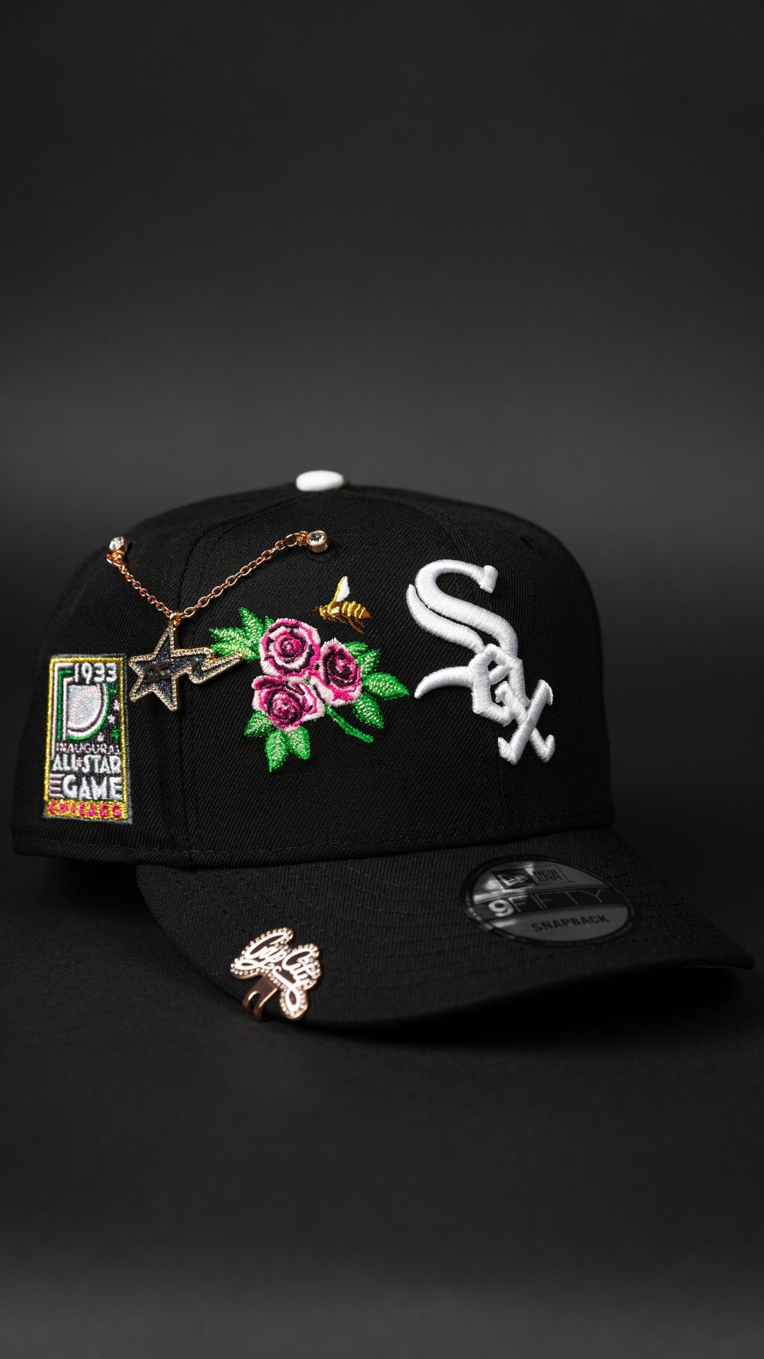 NEW ERA EXCLUSIVE 9FIFTY BLACK CHICAGO WHITE SOX W/ PINK ROSES + ALL STAR GAME SIDE PATCH