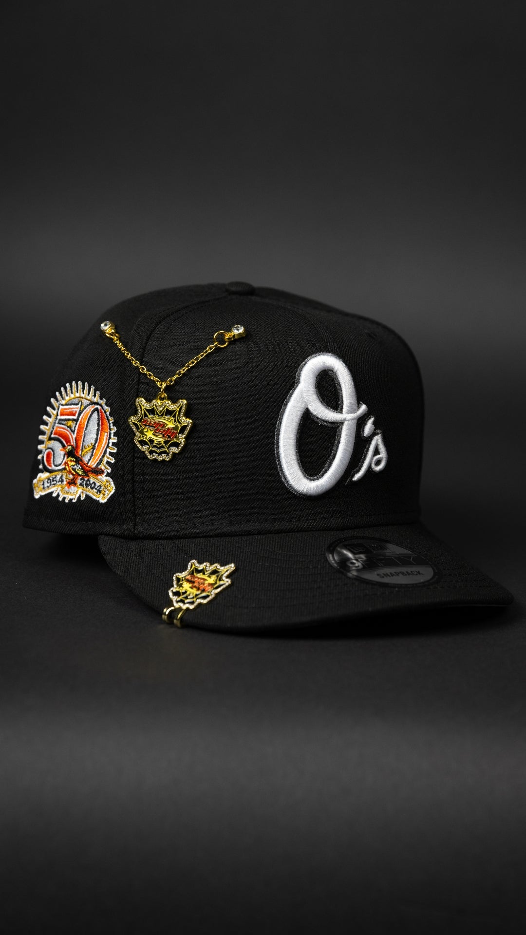 NEW ERA EXCLUSIVE 9FIFTY BLACK BALTIMORE ORIOLES SNAPBACK W/ 50TH ANNIVERSARY PATCH