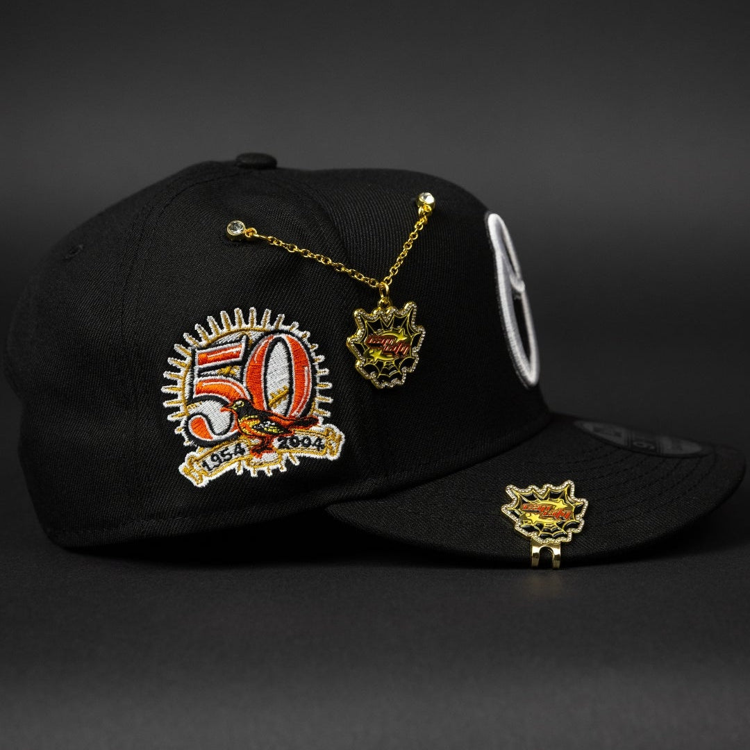 NEW ERA EXCLUSIVE 9FIFTY BLACK BALTIMORE ORIOLES SNAPBACK W/ 50TH ANNIVERSARY PATCH