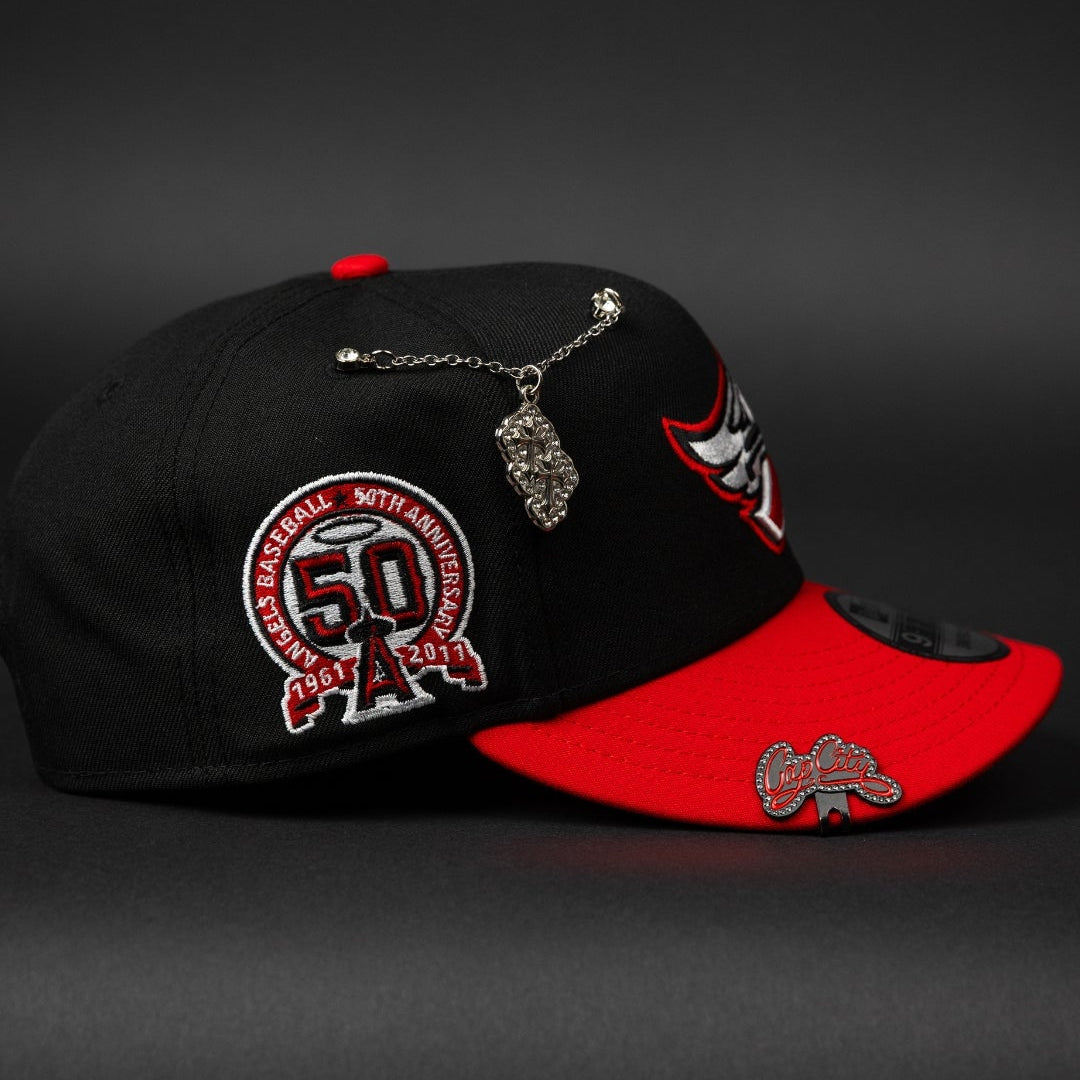 NEW ERA EXCLUSIVE 9FIFTY BLACK/ RED ANAHEIM ANGELS SNAPBACK W/ 50TH ANNIVERSARY SIDE PATCH