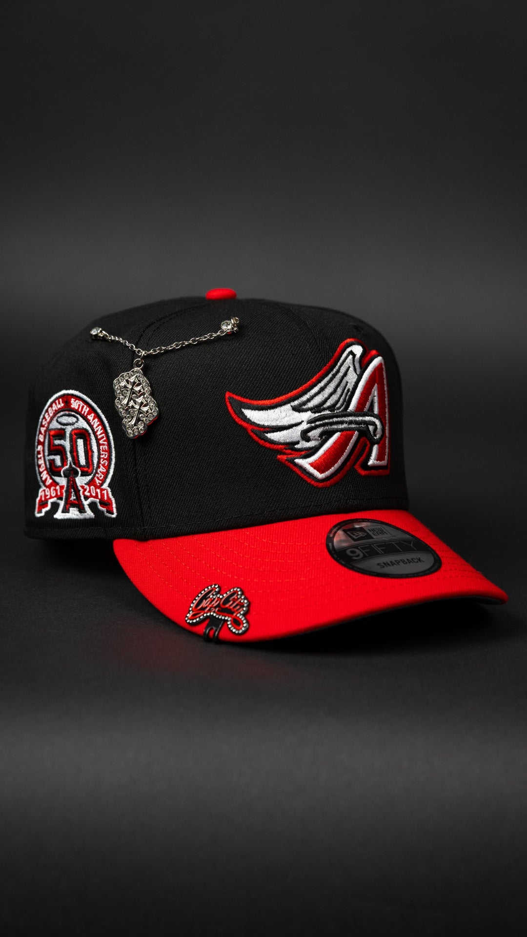 NEW ERA EXCLUSIVE 9FIFTY BLACK/ RED ANAHEIM ANGELS SNAPBACK W/ 50TH ANNIVERSARY SIDE PATCH