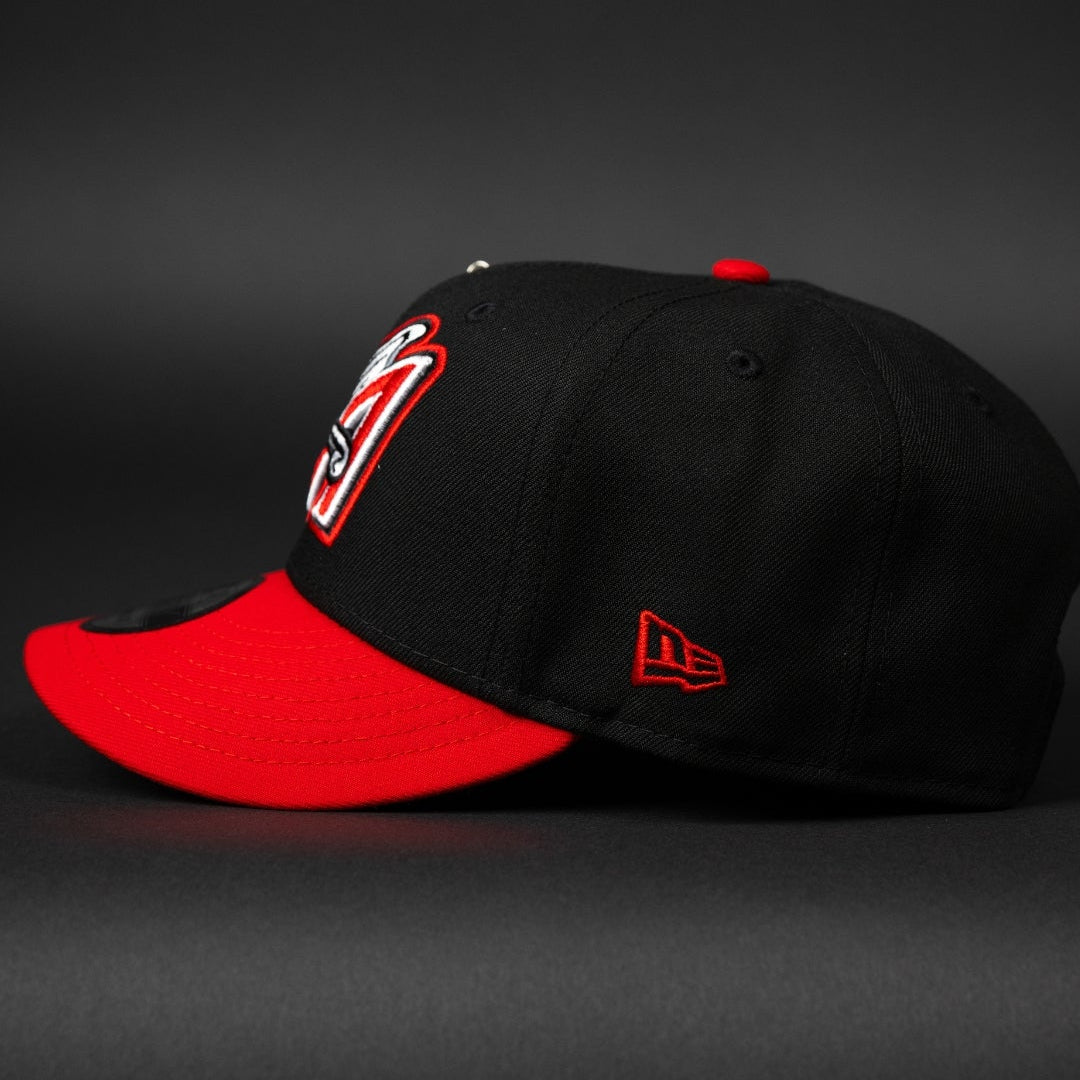 NEW ERA EXCLUSIVE 9FIFTY BLACK/ RED ANAHEIM ANGELS SNAPBACK W/ 50TH ANNIVERSARY SIDE PATCH
