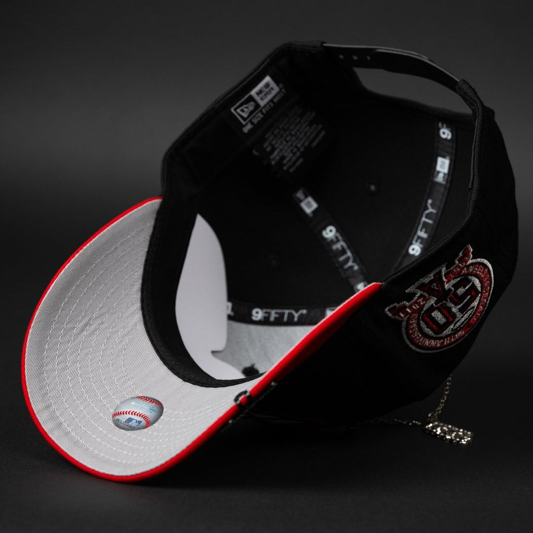 NEW ERA EXCLUSIVE 9FIFTY BLACK/ RED ANAHEIM ANGELS SNAPBACK W/ 50TH ANNIVERSARY SIDE PATCH