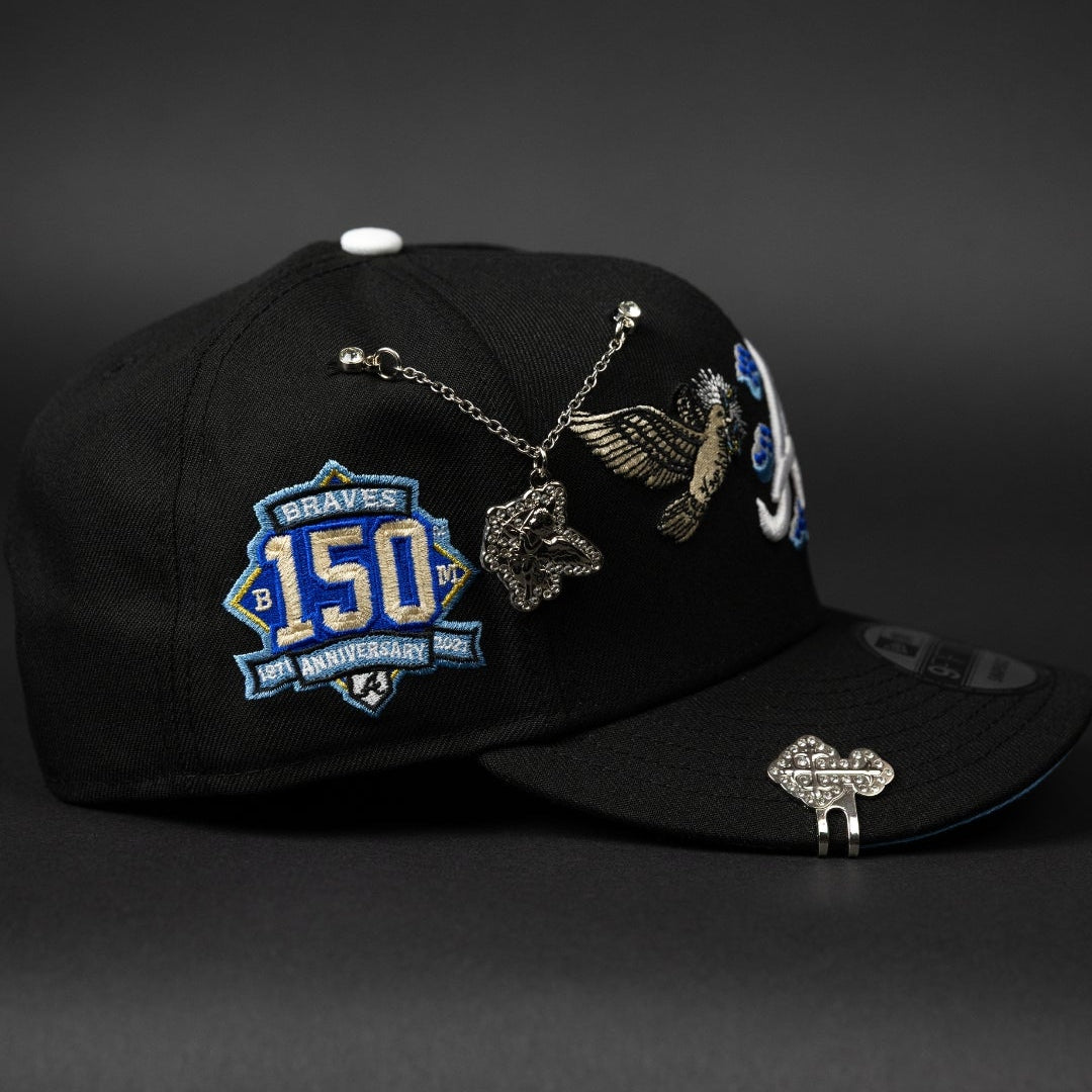 NEW ERA EXCLUSIVE 9FIFTY BLACK ATLANTA BRAVES "HEAVENLY CITY" SNAPBACK W/ 150TH ANNIVERSARY SIDE PATCH