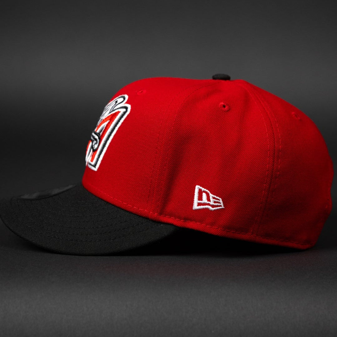 NEW ERA EXCLUSIVE 9FIFTY DARK RED/ BLACK ANAHEIM ANGELS SNAPBACK W/ 60TH ANNIVERSARY SIDE PATCH