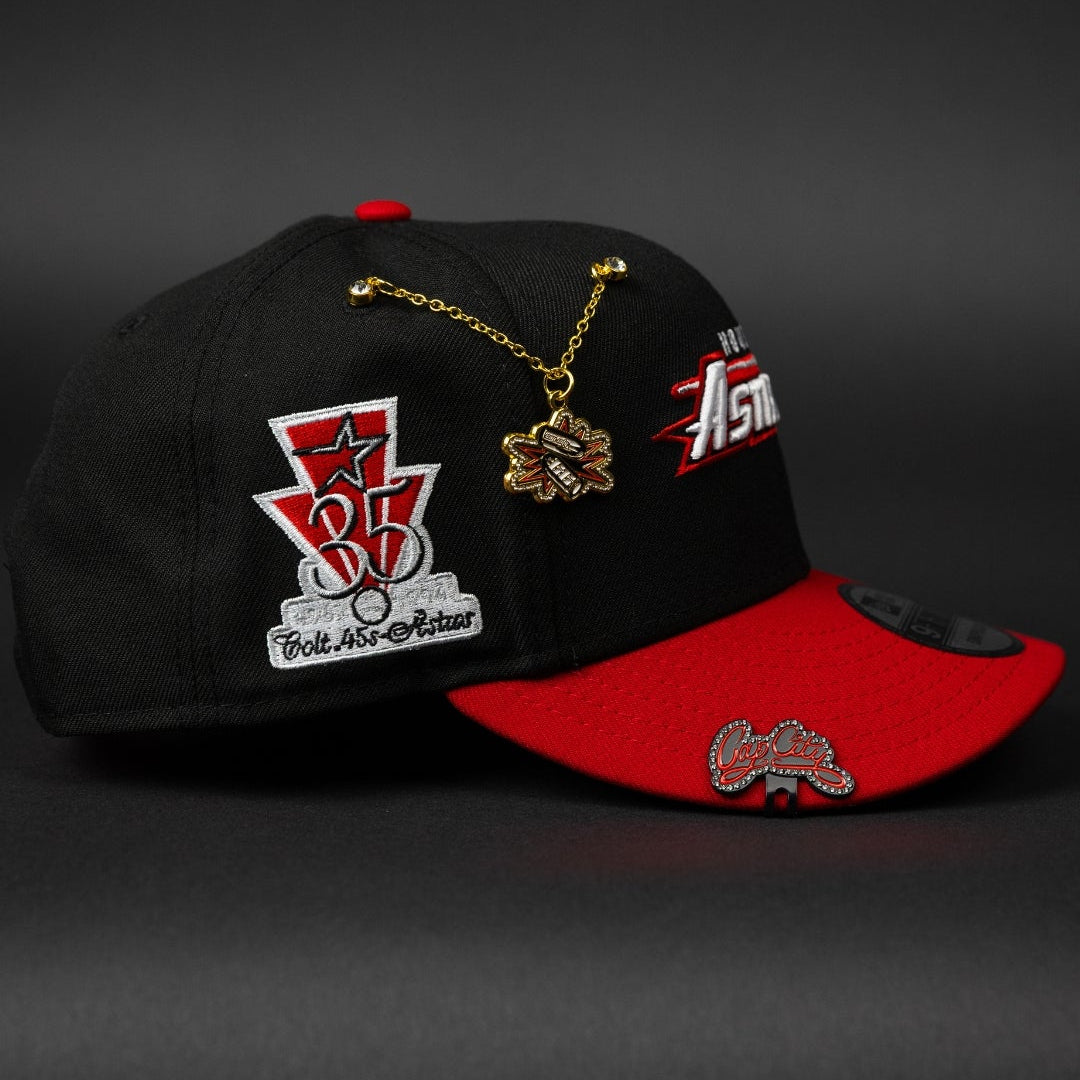 NEW ERA EXCLUSIVE 9FIFTY BLACK/ DARK RED HOUSTON ASTROS SNAPBACK W/ 35TH ANNIVERSARY SIDE PATCH