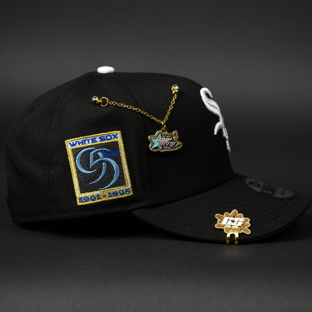 NEW ERA EXCLUSIVE 9FIFTY BLACK CHICAGO WHITE SOX W/ BLUE ROSE + 95TH ANNIVERSARY SIDE PATCH