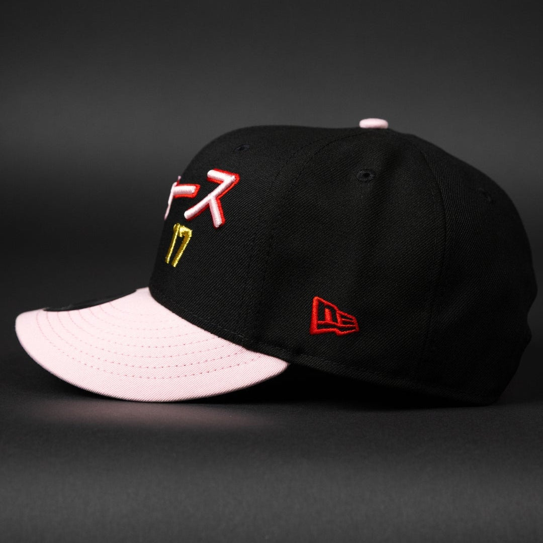 NEW ERA EXCLUSIVE 9FIFTY BLACK/ PINK LOS ANGELES DODGERS SNAPBACK W/ JAPANESE SCRIPT + WORLD SERIES CHAMPIONS SIDE PATCH