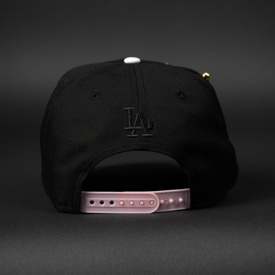 NEW ERA EXCLUSIVE 9FIFTY BLACK LOS ANGELES DODGERS SNAPBACK W/ FLAME LOGO + "SHOHEI OHTANI" SIDE PATCH