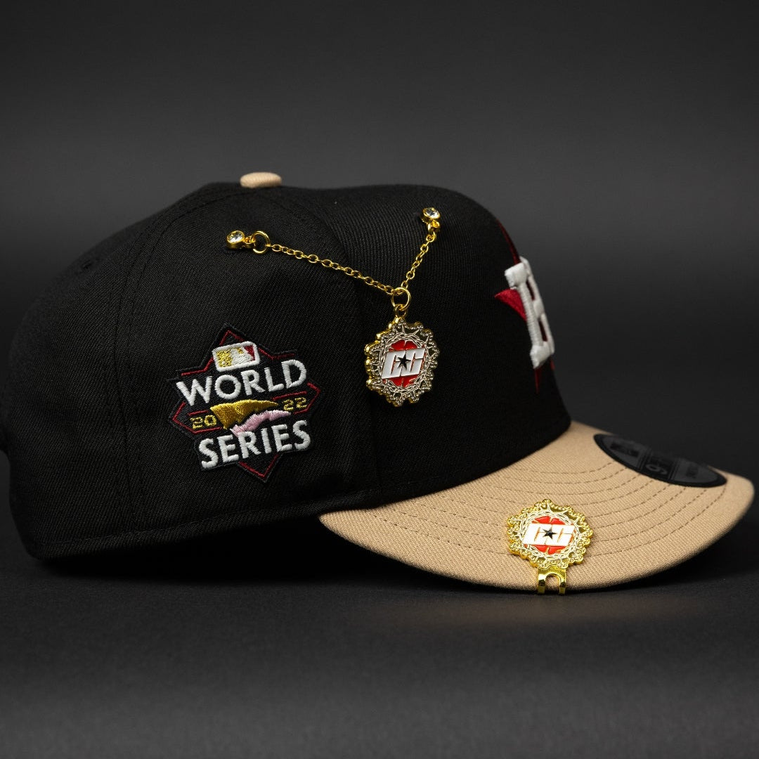 NEW ERA EXCLUSIVE 9FIFTY BLACK/ BEIGE HOUSTON ASTROS SNAPBACK W/ WORLD SERIES SIDE PATCH