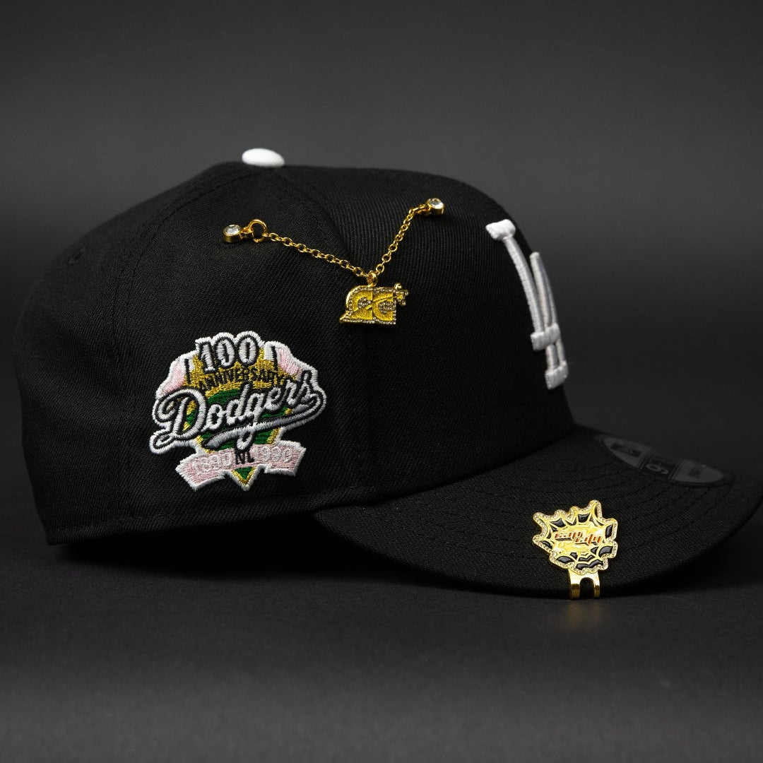 NEW ERA EXCLUSIVE 9FIFTY BACK LOS ANGELES DODGERS SNAPBACK W/ PINK HEART + 100TH ANNIVERSARY SIDE PATCH
