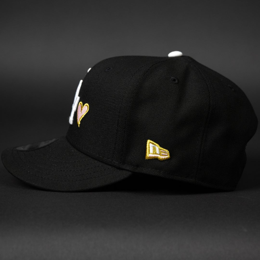 NEW ERA EXCLUSIVE 9FIFTY BACK LOS ANGELES DODGERS SNAPBACK W/ PINK HEART + 100TH ANNIVERSARY SIDE PATCH