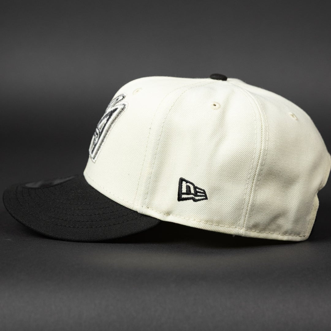 NEW ERA EXCLUSIVE 9FIFTY CHROME/ BLACK ANAHEIM ANGELS SNAPBACK W/ 50TH ANNIVERSARY SIDE PATCH