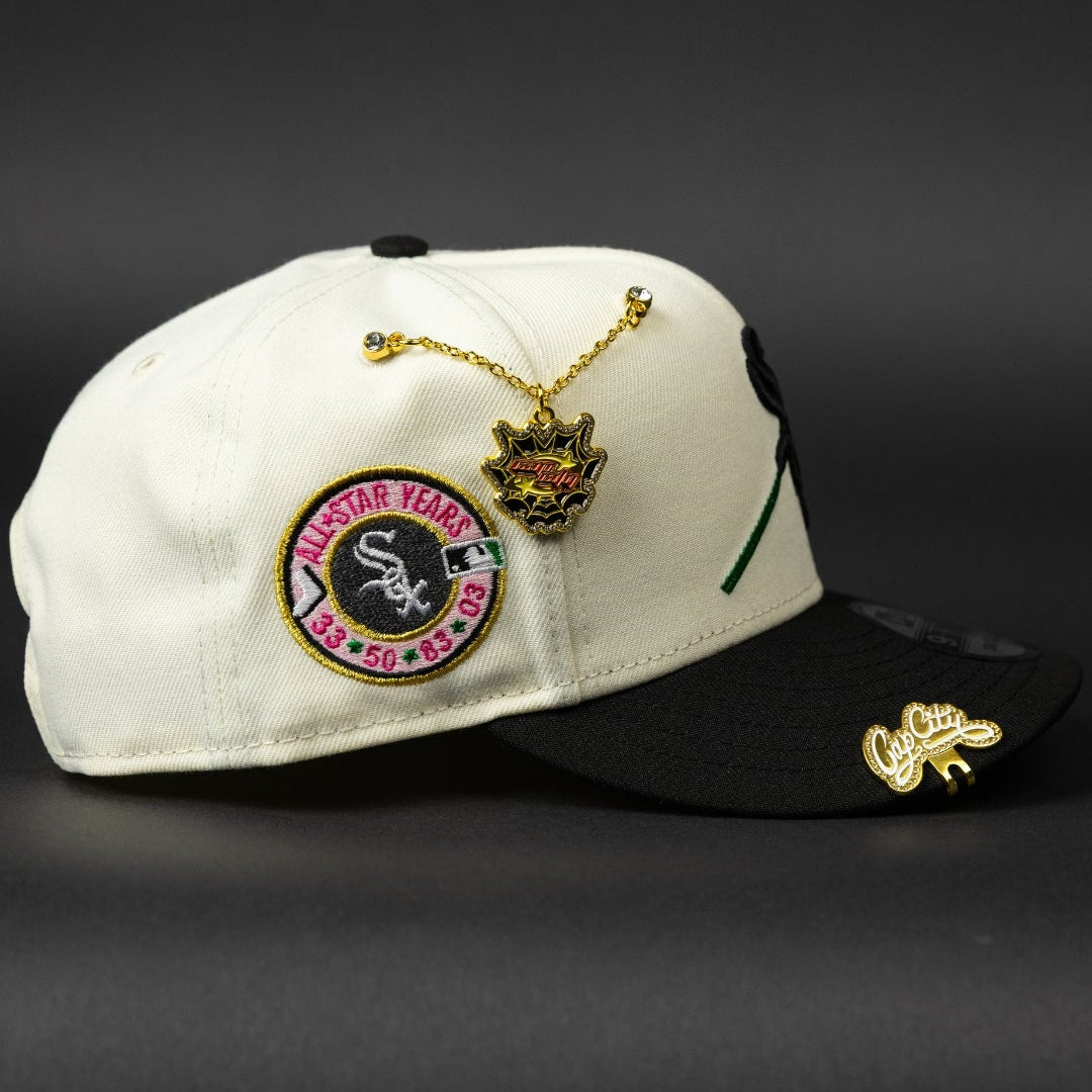 NEW ERA EXCLUSIVE 9FIFTY CHROME/ BLACK CHICAGO WHITE SOX SNAPBACK W/ PINK ROSE + ALL STAR YEARS SIDE PATCH