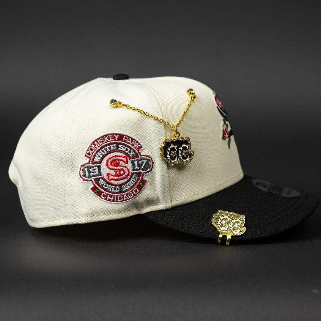 NEW ERA EXCLUSIVE 9FIFTY CHROME/ BLACK CHICAGO WHITE SOX SNAPBACK W/ ROSES + 1917 WORLD SERIES SIDE PATCH