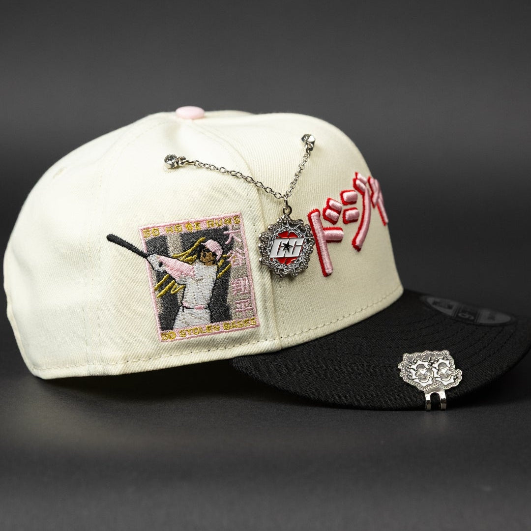 NEW ERA EXCLUSIVE 9FIFTY CHROME/ BLACK LOS ANGELES DODGERS SNAPBACK W/ JAPANESE SCRIPT + SHOHEI OHTANI 50-50 CLUB SIDE PATCH