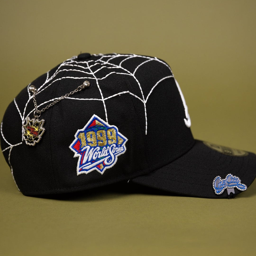 NEW ERA EXCLUSIVE 9FIFTY A-FRAME BLACK ATLANTA BRAVES SNAPBACK W/ SPIDER WEB + 1999 WORLD SERIES SIDE PATCH