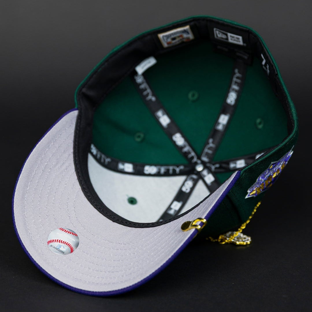 NEW ERA EXCLUSIVE 59FIFTY FOREST GREEN/ PURPLE NEW YORK YANKEES W/ 199