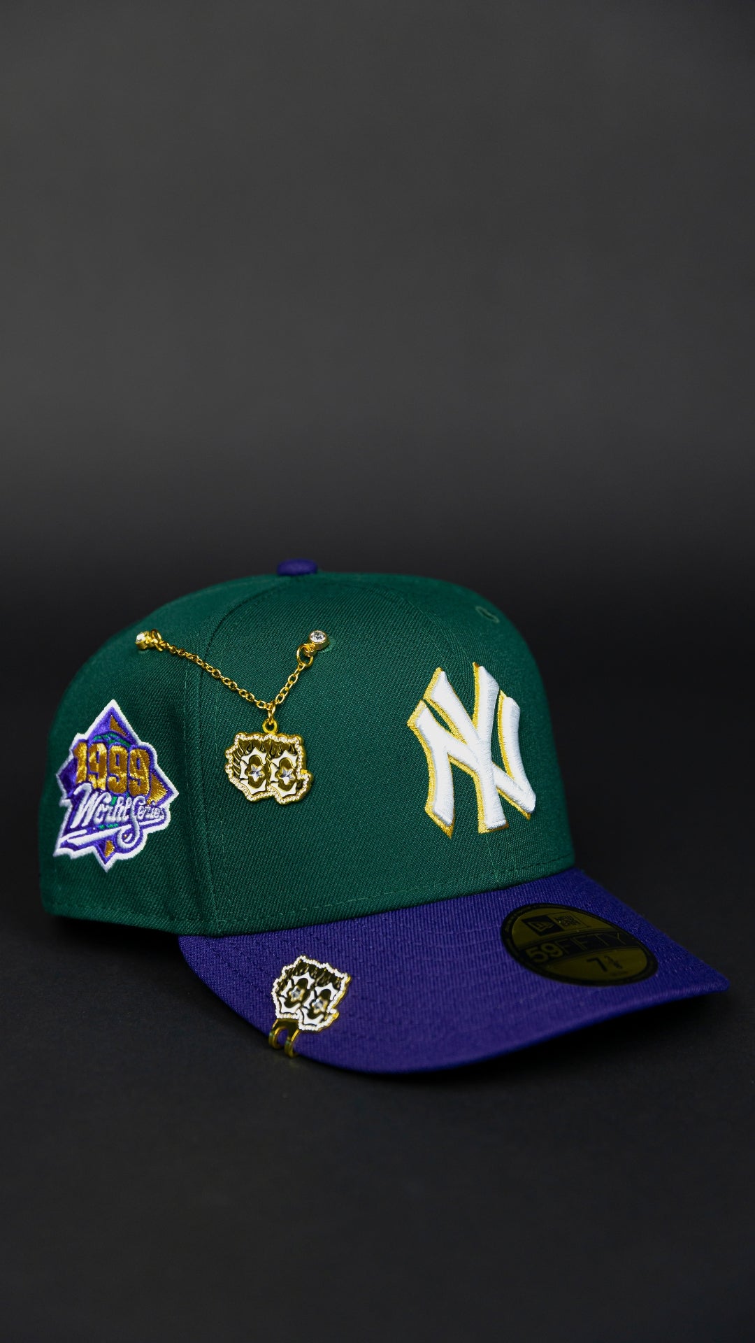NEW ERA EXCLUSIVE 59FIFTY FOREST GREEN/ PURPLE NEW YORK YANKEES W/ 1999 WORLD SERIES SIDE PATCH
