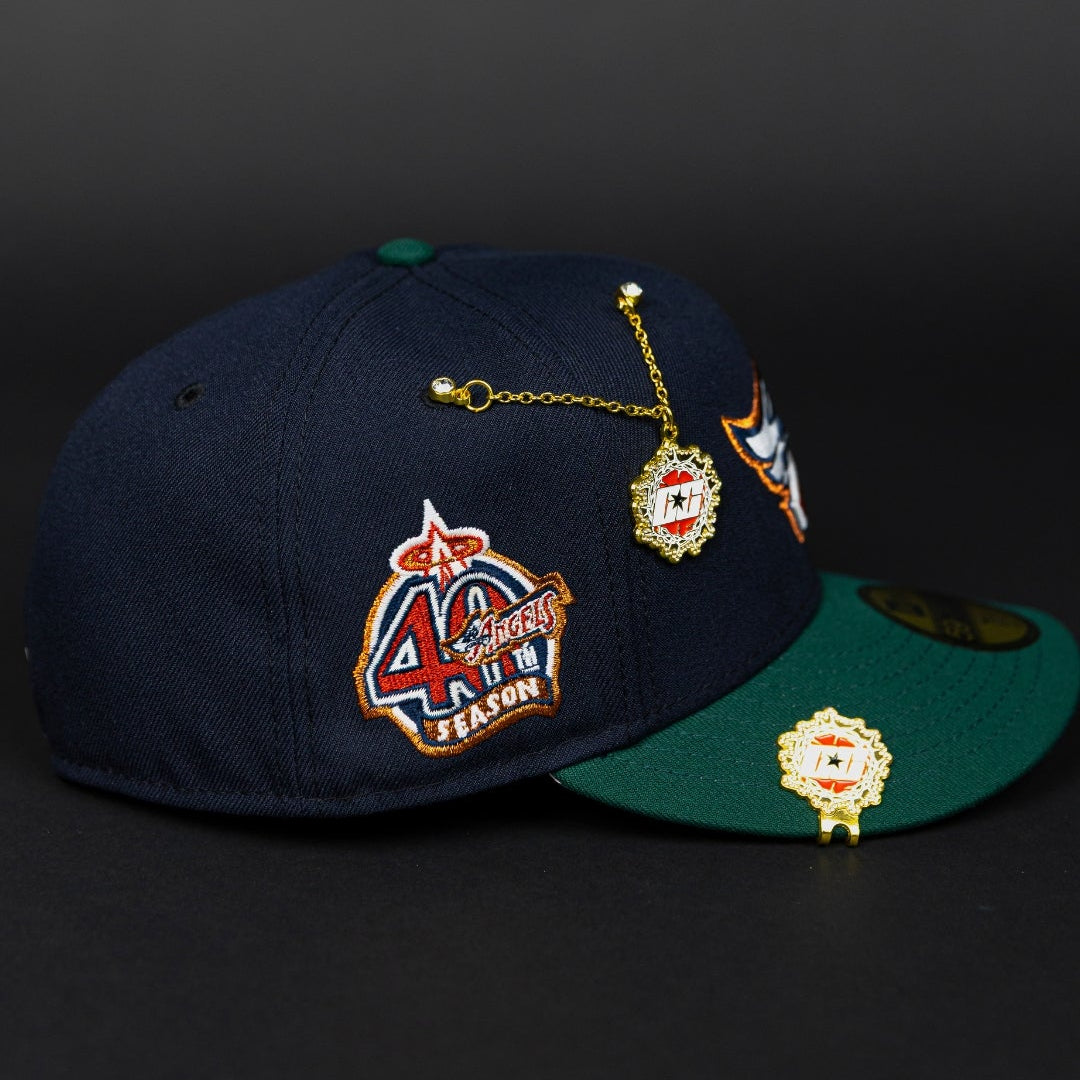 NEW ERA EXCLUSIVE 59FIFTY NAVY/ FOREST GREEN ANAHEIM ANGELS W/ 40TH AN