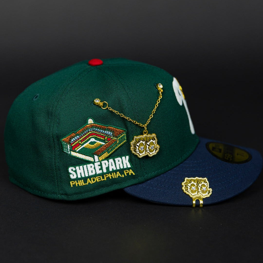 NEW ERA EXCLUSIVE 59FIFTY FOREST GREEN/ NAVY PHILADELPHIA PHILLIES W/ STADIUM SIDE PATCH